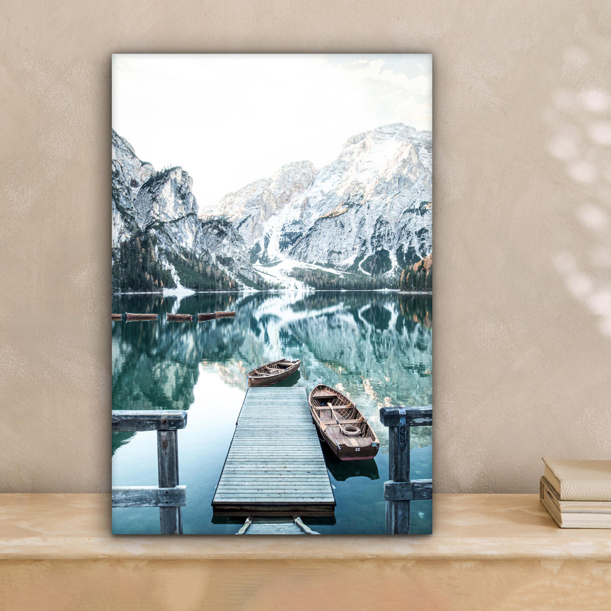 LEINWANDBILD Natur - Berge - Schnee - Wald - Boot 20x30 cm - Hellgrün, Textil (20/30cm) - MuchoWow