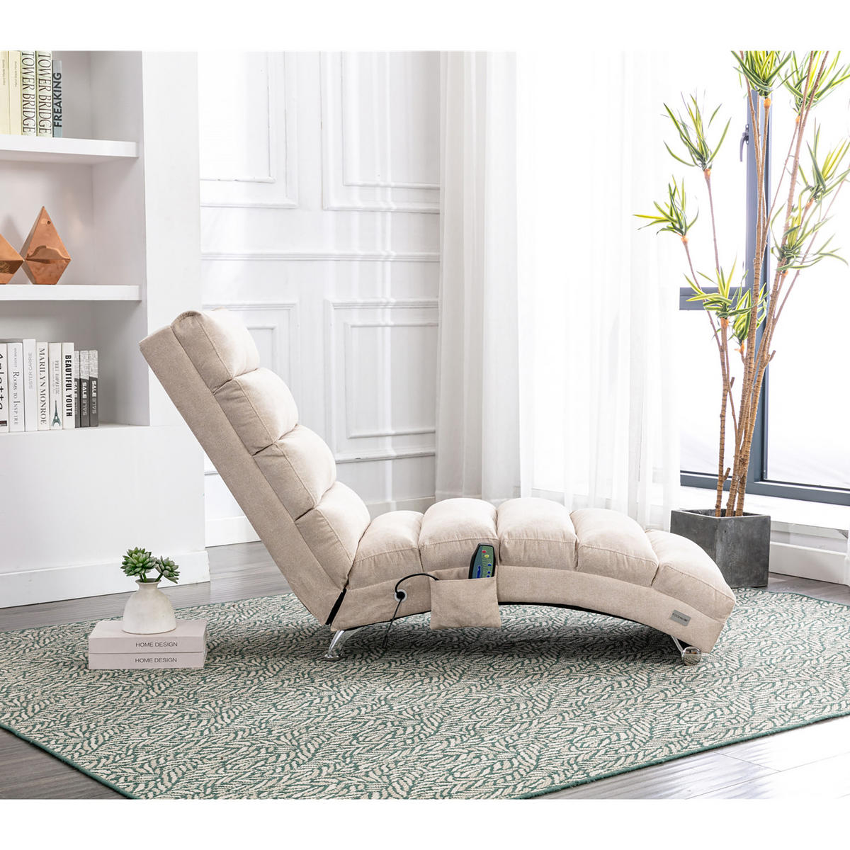 LIEGESOFA Entspannungsliege – mit Ganzkörperunterstützung, Vibrationsfunktion & Seitentaschen, modern, für Wohnzimmer, Büro & Schlafzimmer - Beige, Textil (55/84/148cm) - Ej. Life