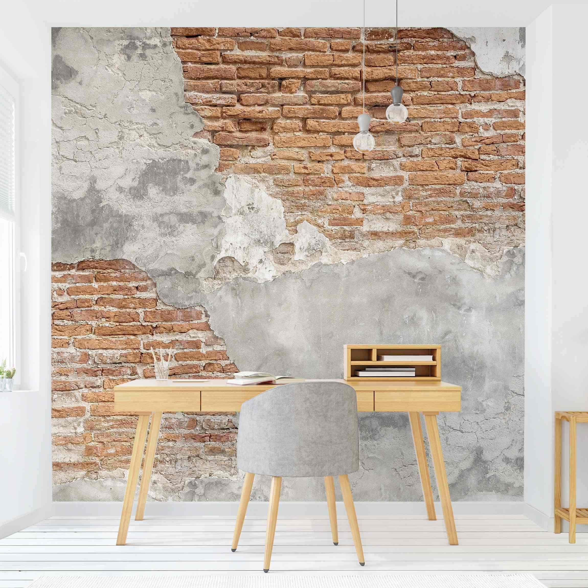 FOTOTAPETE Shabby Backstein Wand 240/240 cm - Braun, Papier (240/240cm) - Bilderwelten