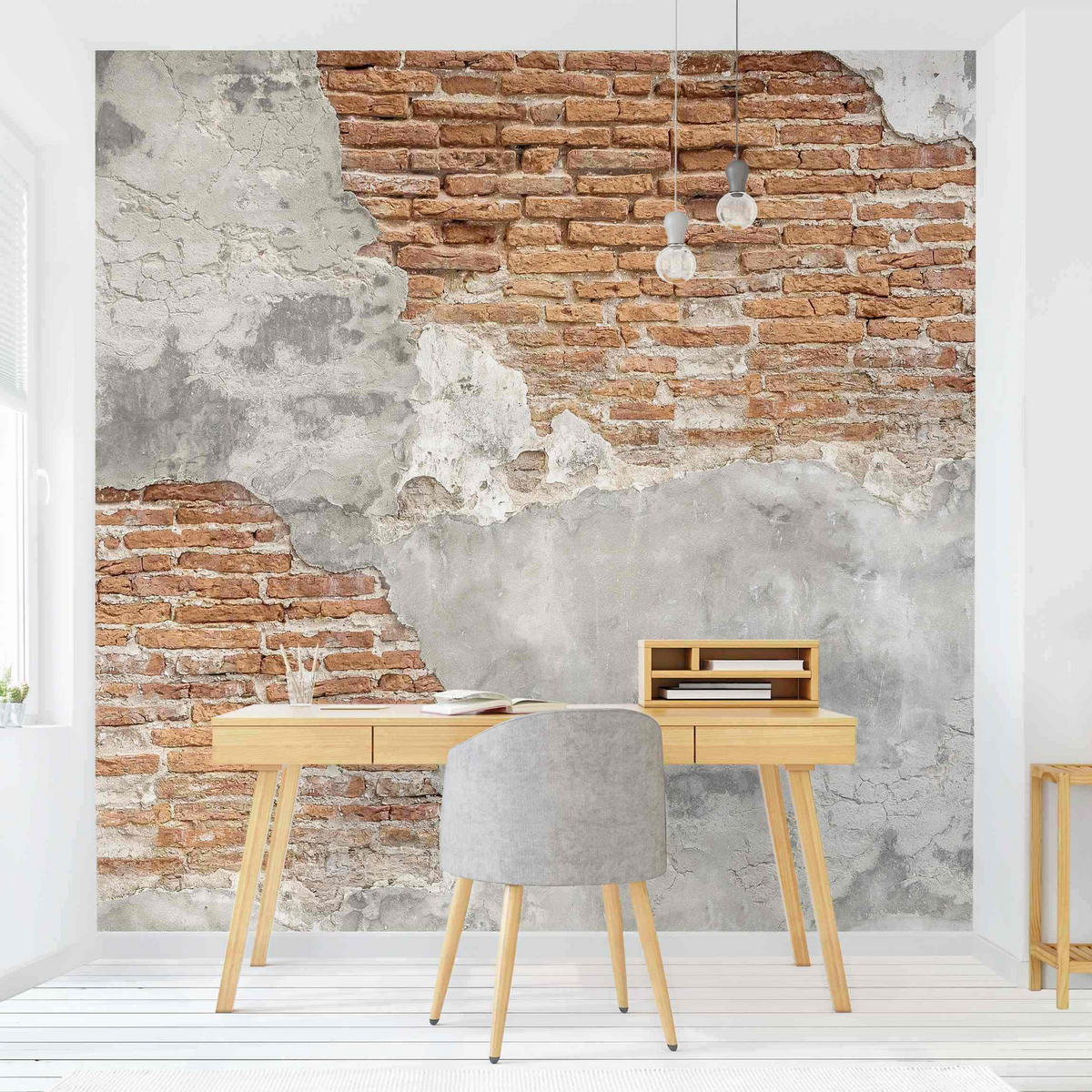 FOTOTAPETE Shabby Backstein Wand 240/240 cm - Braun, Papier (240/240cm) - Bilderwelten