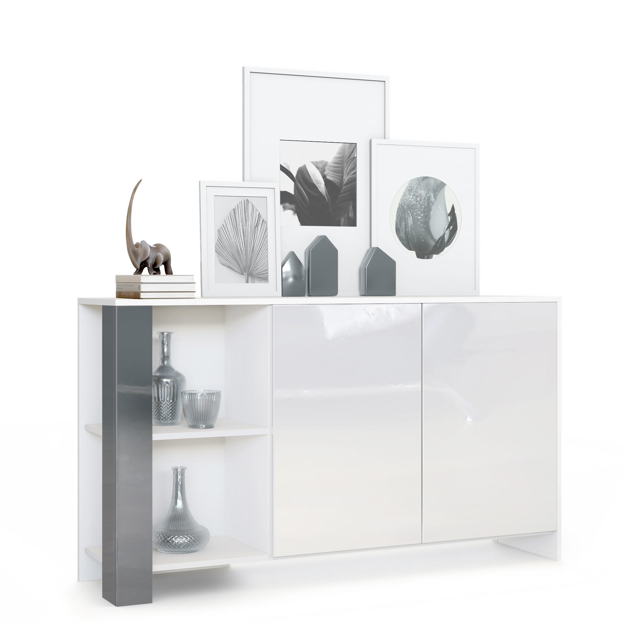 SIDEBOARD Canto Grau Hochglanz - Grau, Holzwerkstoff (143/81/36cm) - Vladon