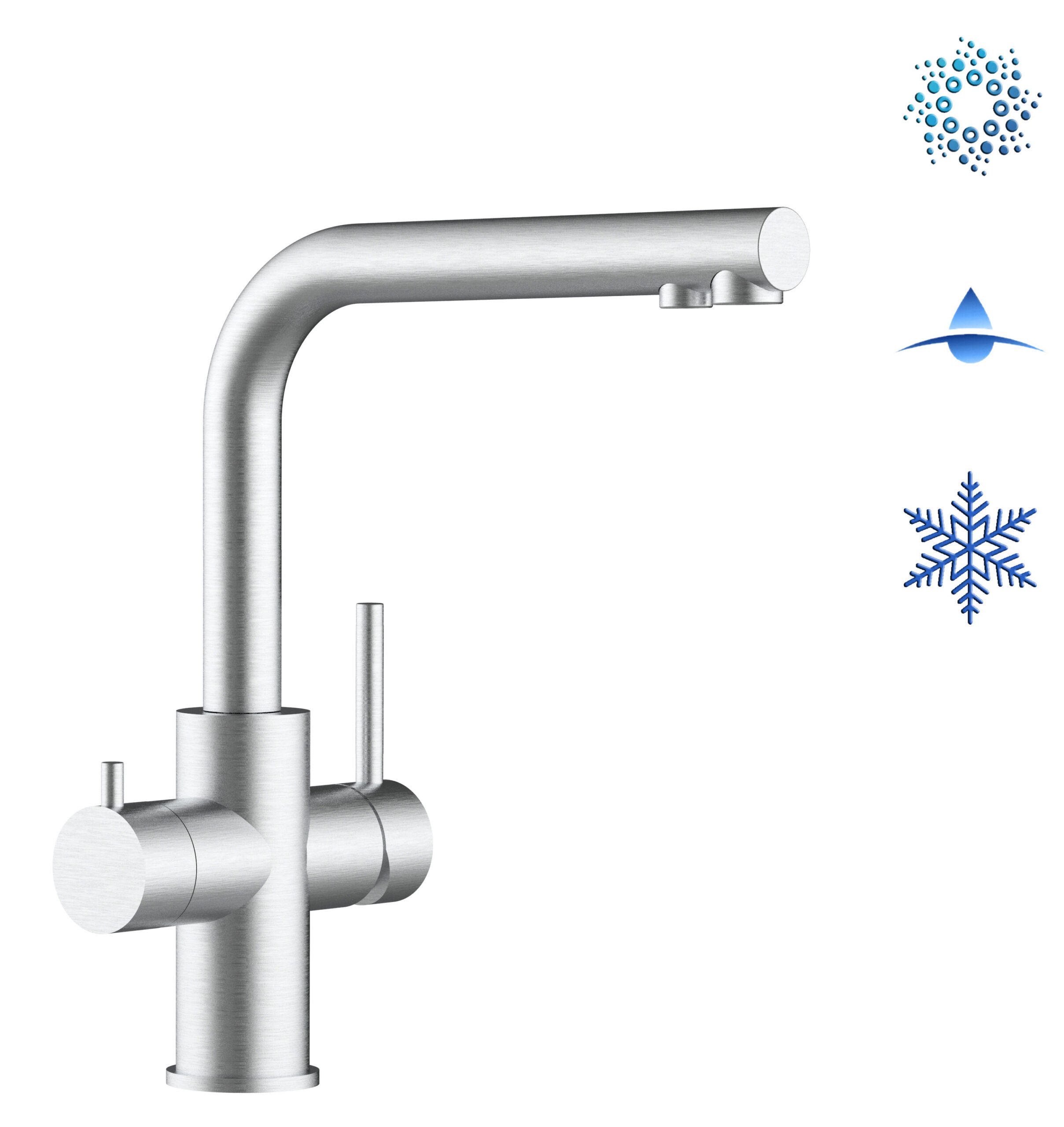 5-WEGE-KÜCHENARMATUR, Edelstahl Massiv aus Chirurgenstahl, Gebürstet, 560° schwenkbar / Kurze Variante - Edelstahlfarben, Metall (22.5/29.5/22.5cm) - VIZIO