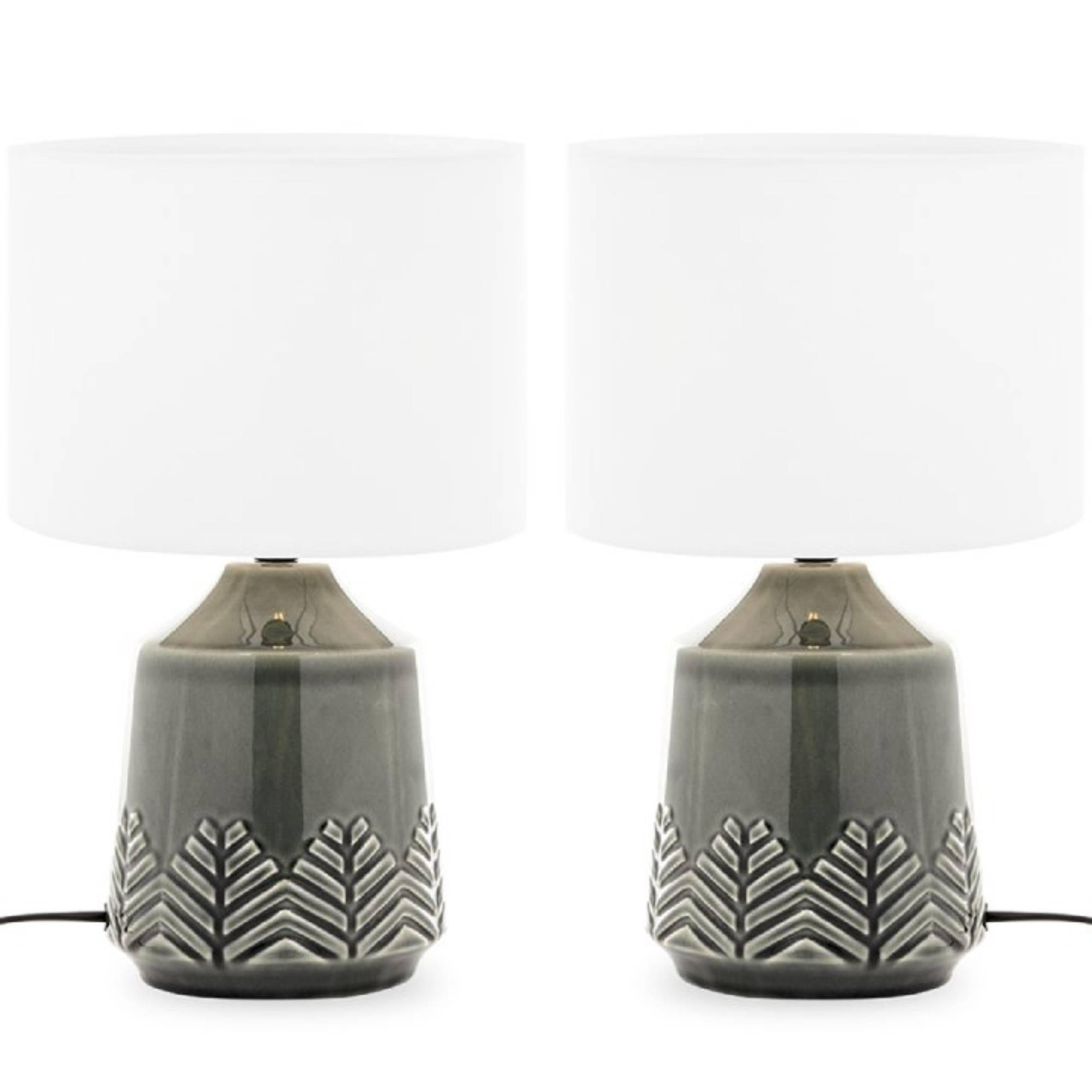 TISCHLAMPE HYSSO 2-er Set, Grau/Weiß - Weiß/Grau, Keramik/Textil (24/24/41cm) - KONSIMO®