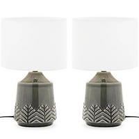 TISCHLAMPE HYSSO 2-er Set, Grau/Weiß - Weiß/Grau, Keramik/Textil (24/24/41cm) - KONSIMO®