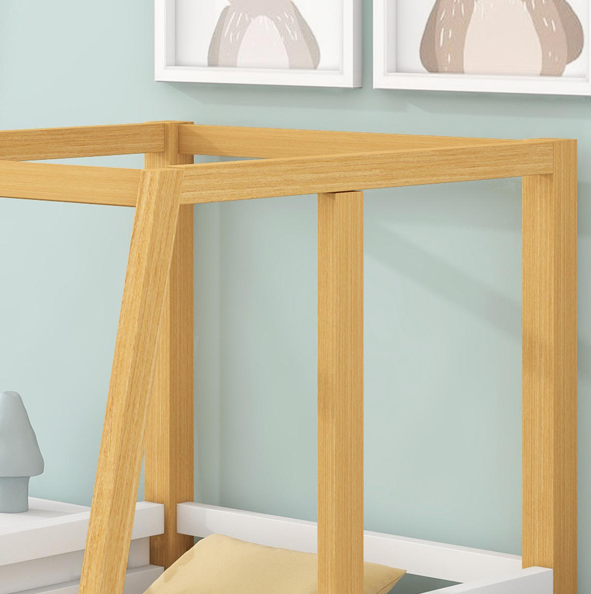 KINDERBETT 90/200 cm in Autoform mit Rundum-Schutz und MDF-Rädern, Weiß/Natur - Weiß, Holz (90/200cm) - Redom