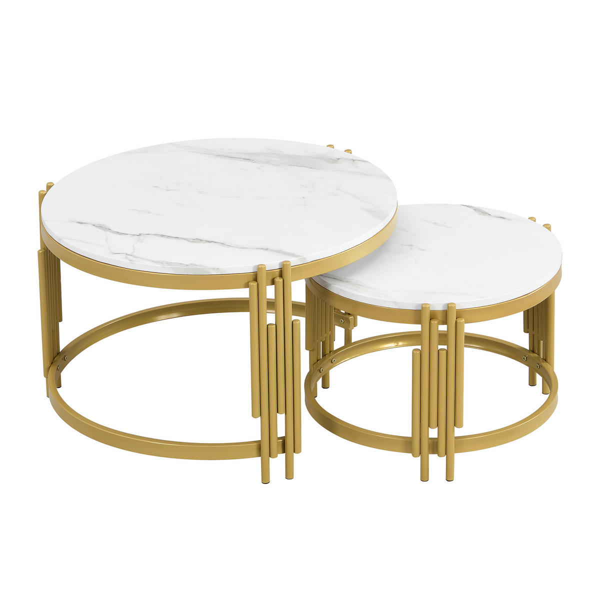 COUCHTISCH 2er-Set mit Marmoroptik runde Tische goldener Metallrahmen - Goldfarben/Weiß, Holzwerkstoff/Metall (71.5/71.5/44cm) - EVRYAE
