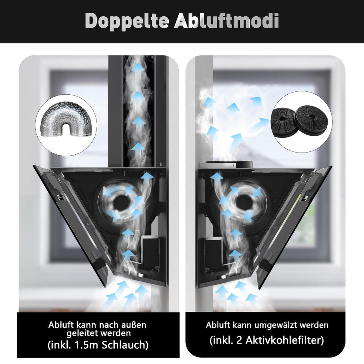 DUNSTABZUGSHAUBE, 800 M³/H SAUGKRAFT UND GESTENSTEUERUNG, Glas Schwarz, Kopffreie Wandhaube, 90 cm - Schwarz, Metall (43/48.51/96.01cm) - Rolipo