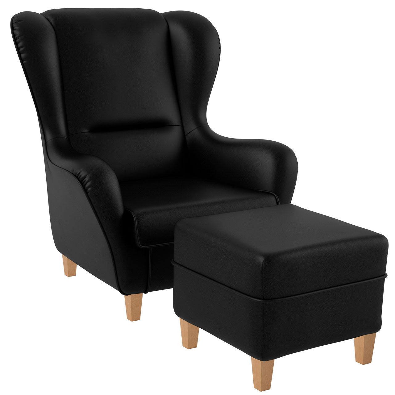 OHRENSESSEL Sofia Relaxsessel mit Hocker | Design Kunstleder Milano Schwarz - Schwarz, Textil (920/680/950cm) - Supellex