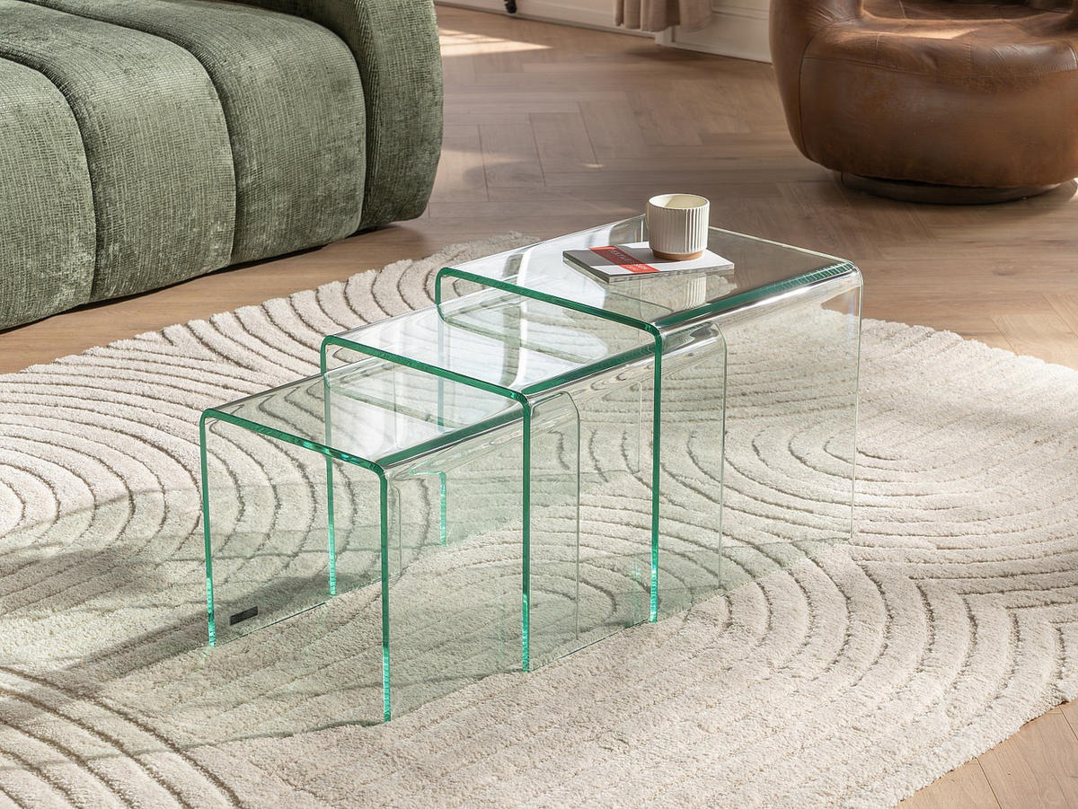 BEISTELLTISCH 3er-Set - gebogenes Glas - MINKA - Transparent, Glas (42/42/42cm) - Vente-Unique