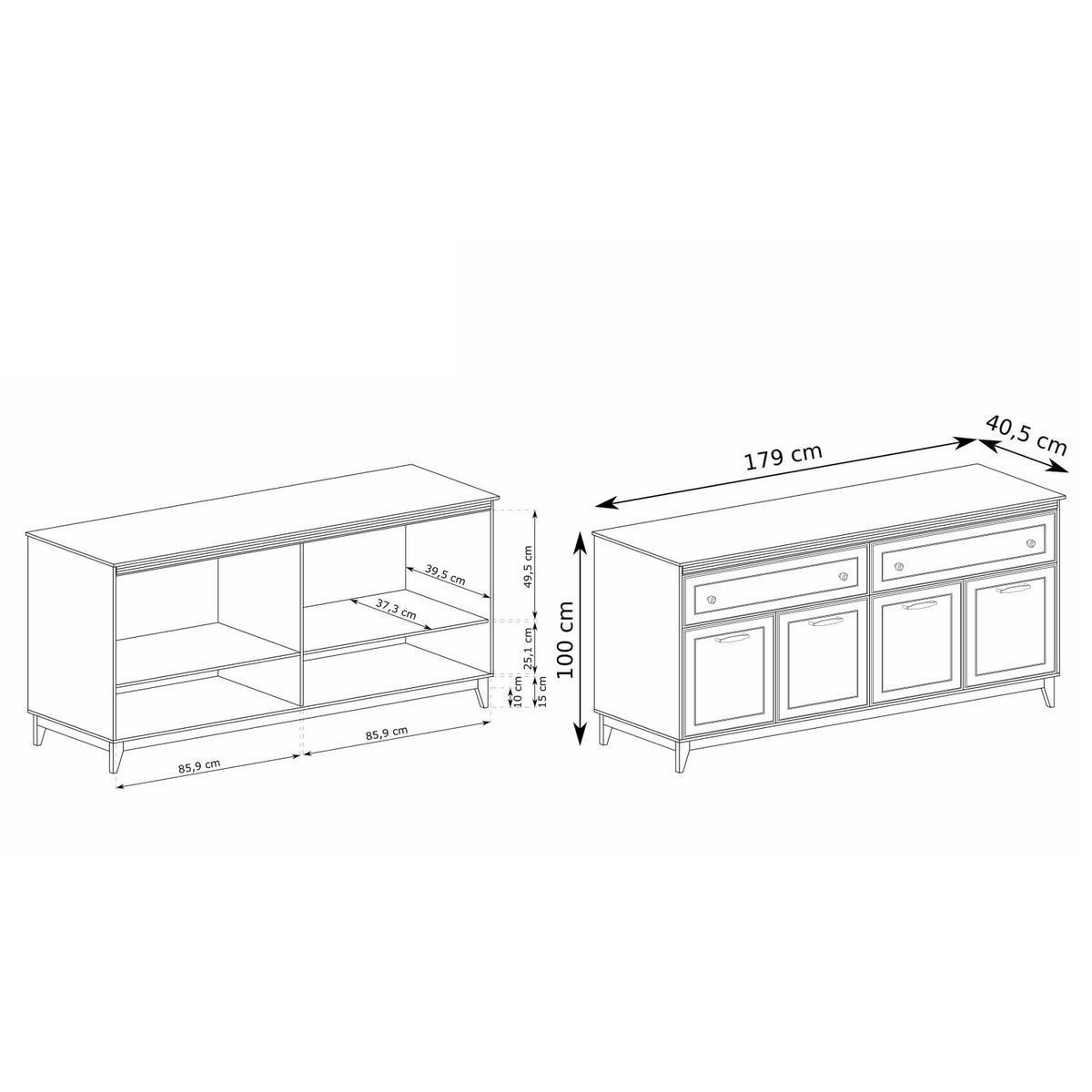 KOMMODE Windsor W-2 179 x 100 x 40,5 cm Kaschmir - Kaschmir/Eichefarben, Eichenholz/Holzwerkstoff (179/100/40.5cm) - Koseto