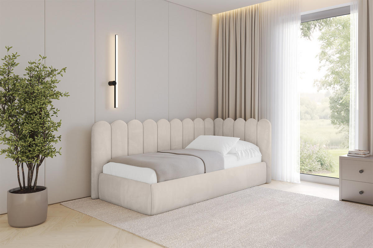 EINZELLBETT Jugendbett mit Bettkasten, Links - ARTY 80x200 Beige - Ecru, Holzwerkstoff/Textil (80/200cm) - ALTDECOR
