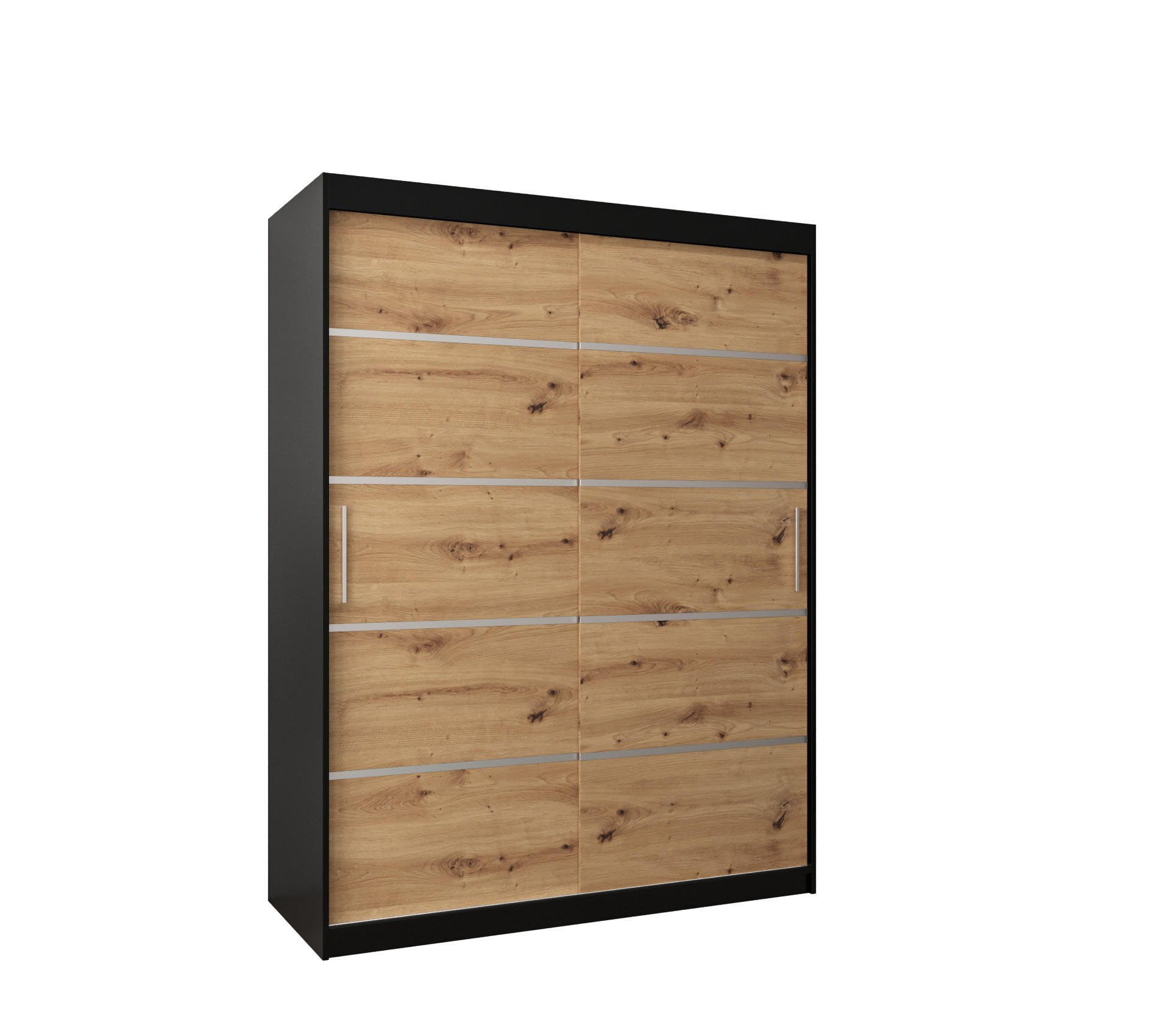 SCHWEBETÜRENSCHRANK 200/150/62 2-türig - Silberfarben/Schwarz, Holz/Kunststoff (150/200/62cm) - Abiks Möbel