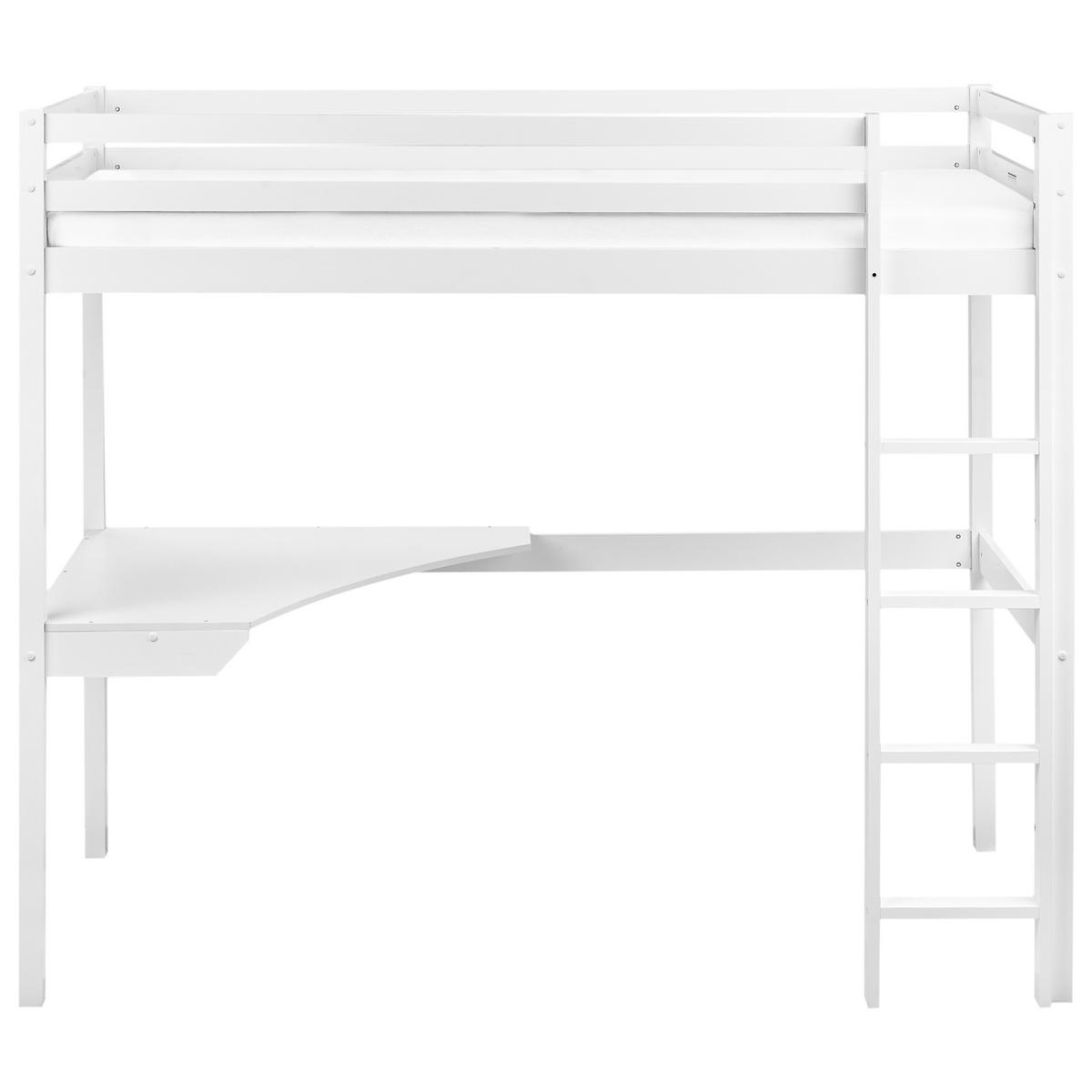 HOCHBETT MIT SCHREIBTISCH 90x200 cm Weiß Loury - Weiß, Holz (90/200cm) - Beliani
