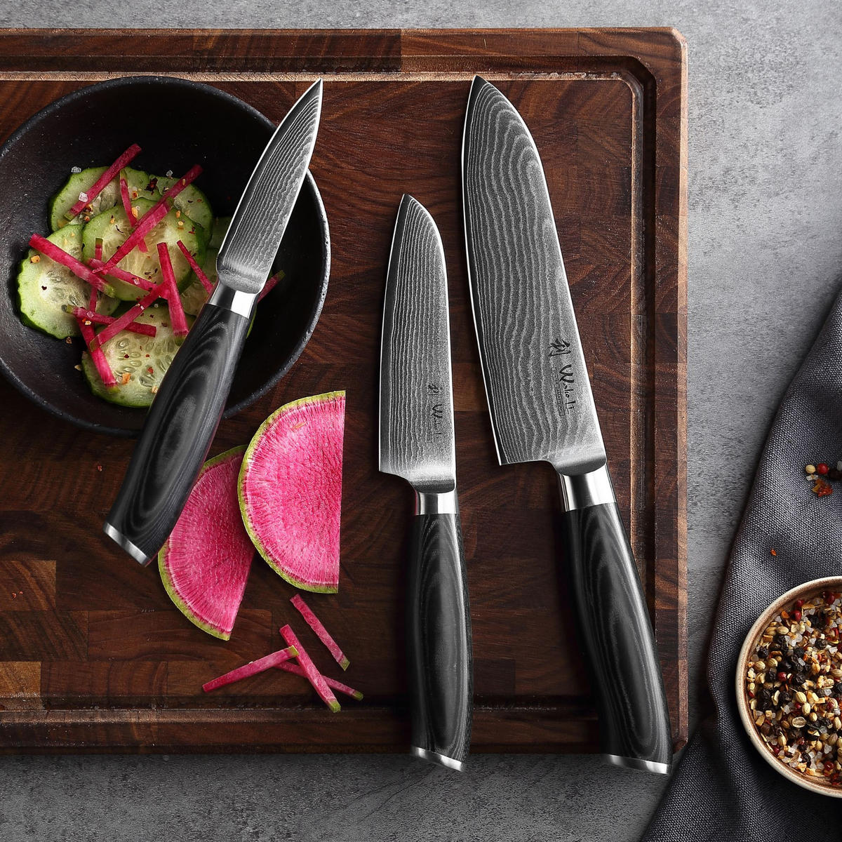 MESSERSET 3-tlg. 8–17 cm - Schwarz, Metall - Wakoli