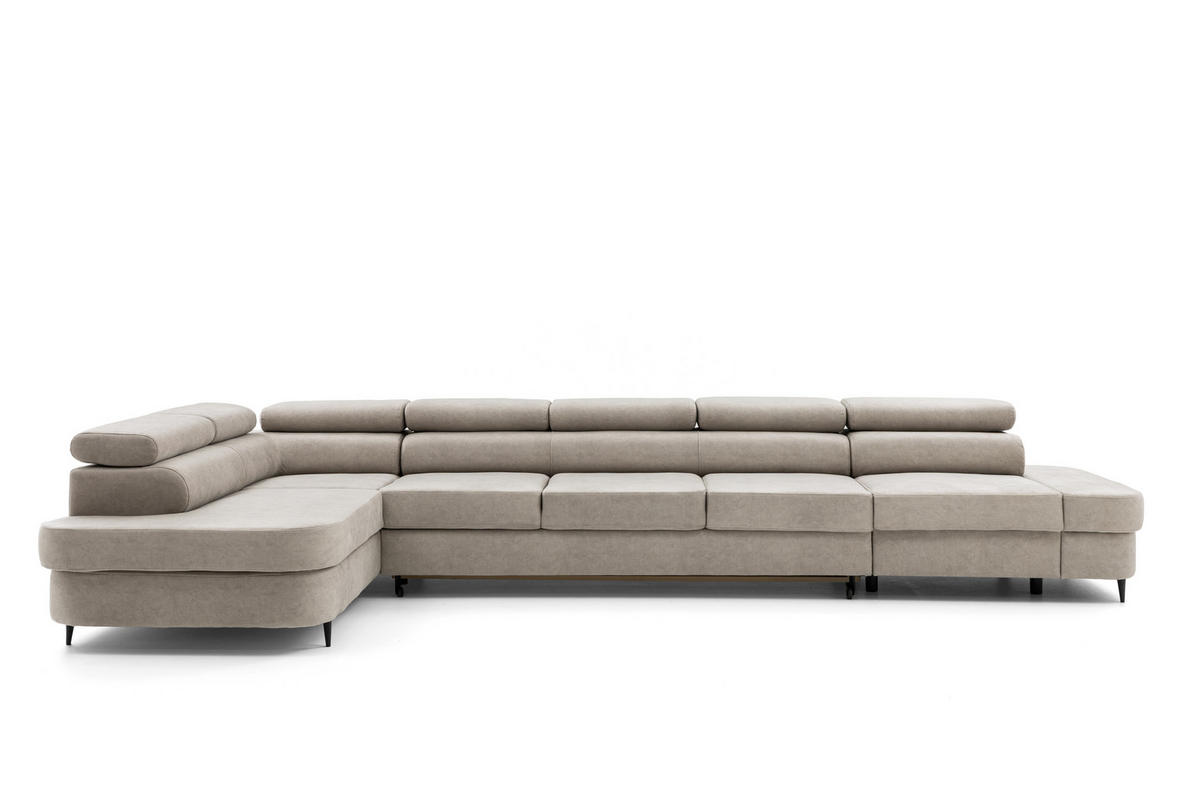 ECKSOFA PRIAM XXL L-Form Links mit Schlaffunktion 125x265 Velours Creme - Creme/Schwarz, Holz/Textil (203/420cm) - Muffo