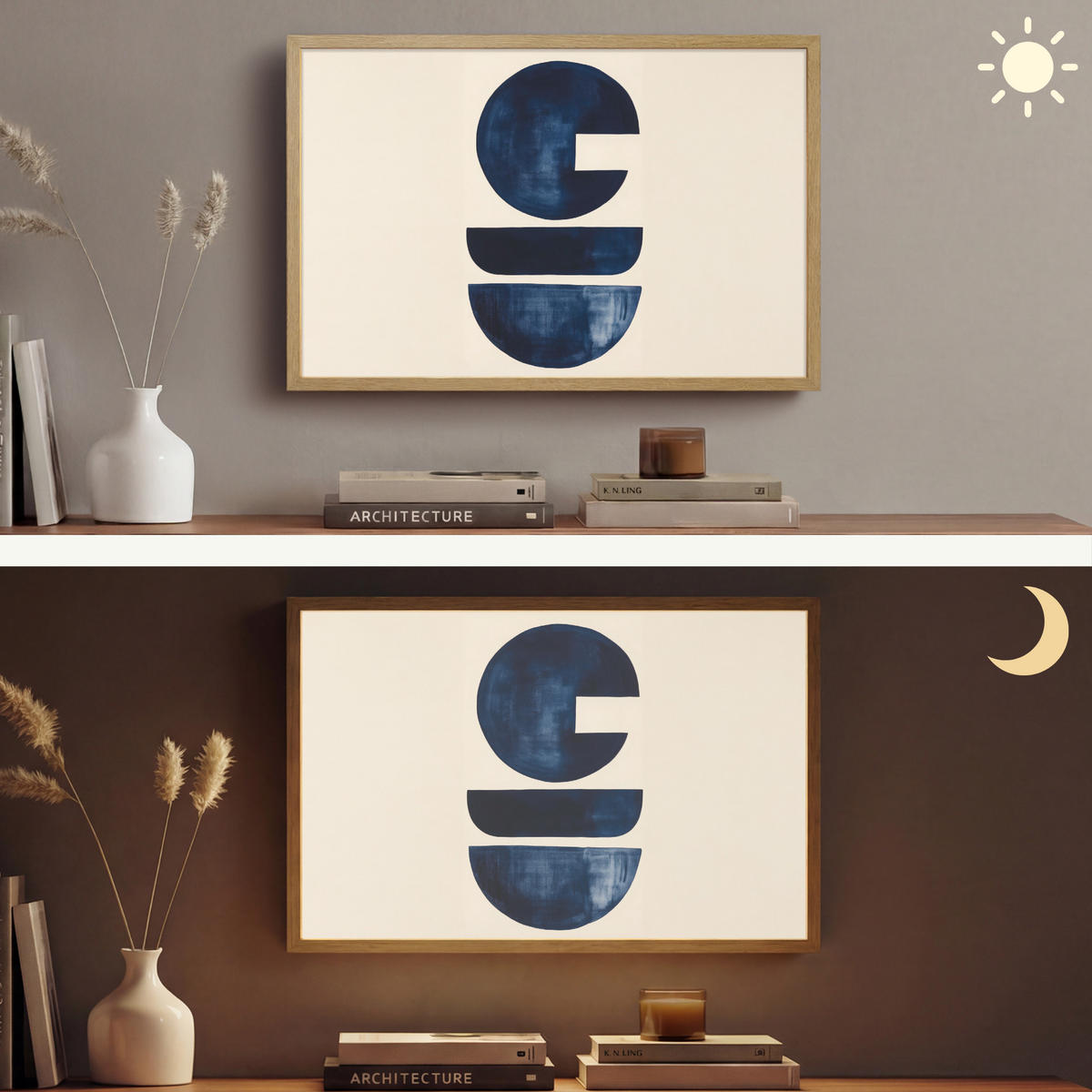 WANDLEUCHTE MIT AKKU Formen - Blau - Abstrakt 60x40 cm - Dunkelblau, Holzwerkstoff (60/40/8cm) - OnlyWow