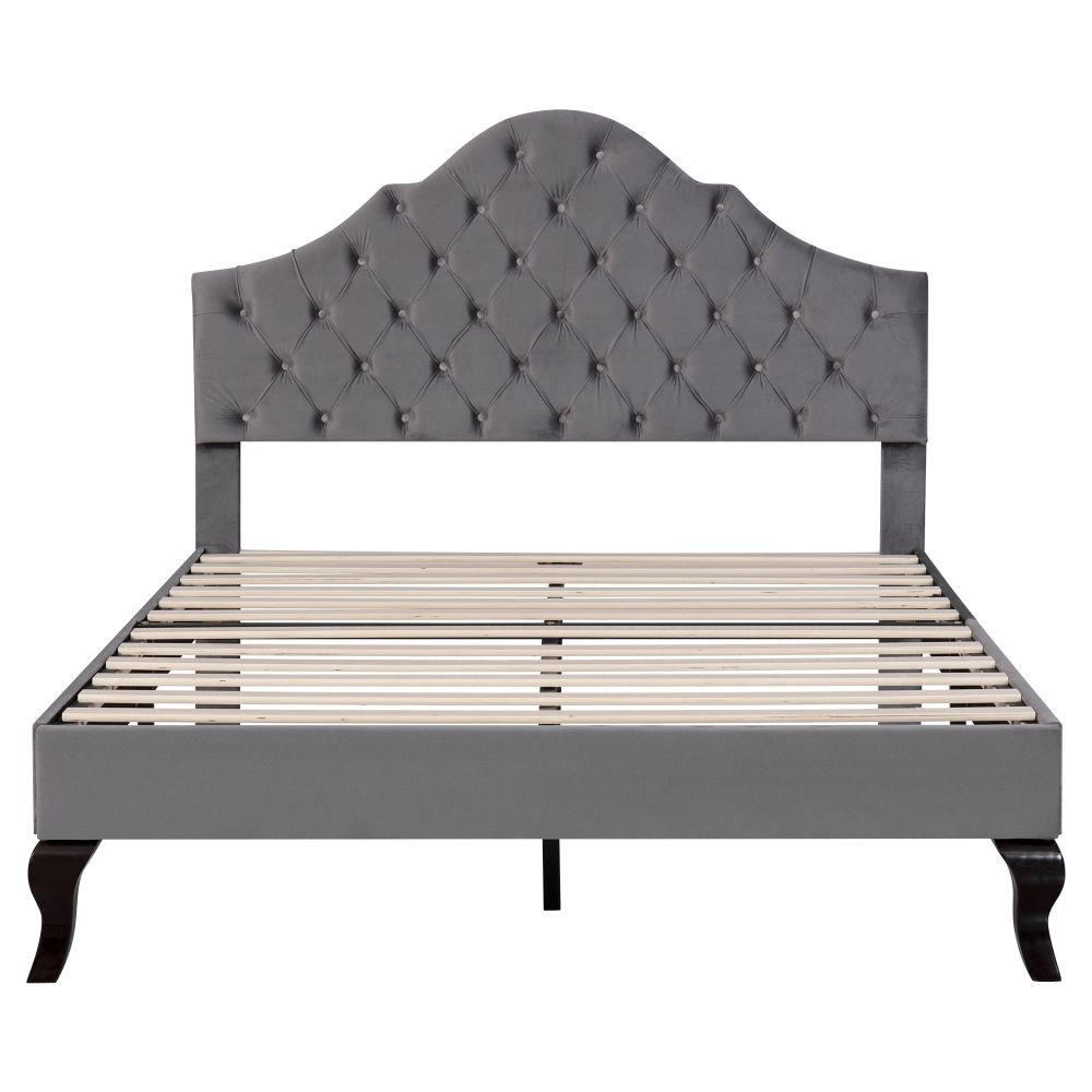 POLSTERBETT 140/200 cm in Grau Samt, Höhenverstellbares - Grau, Holz/Textil (140/200cm) - KOMHTOM