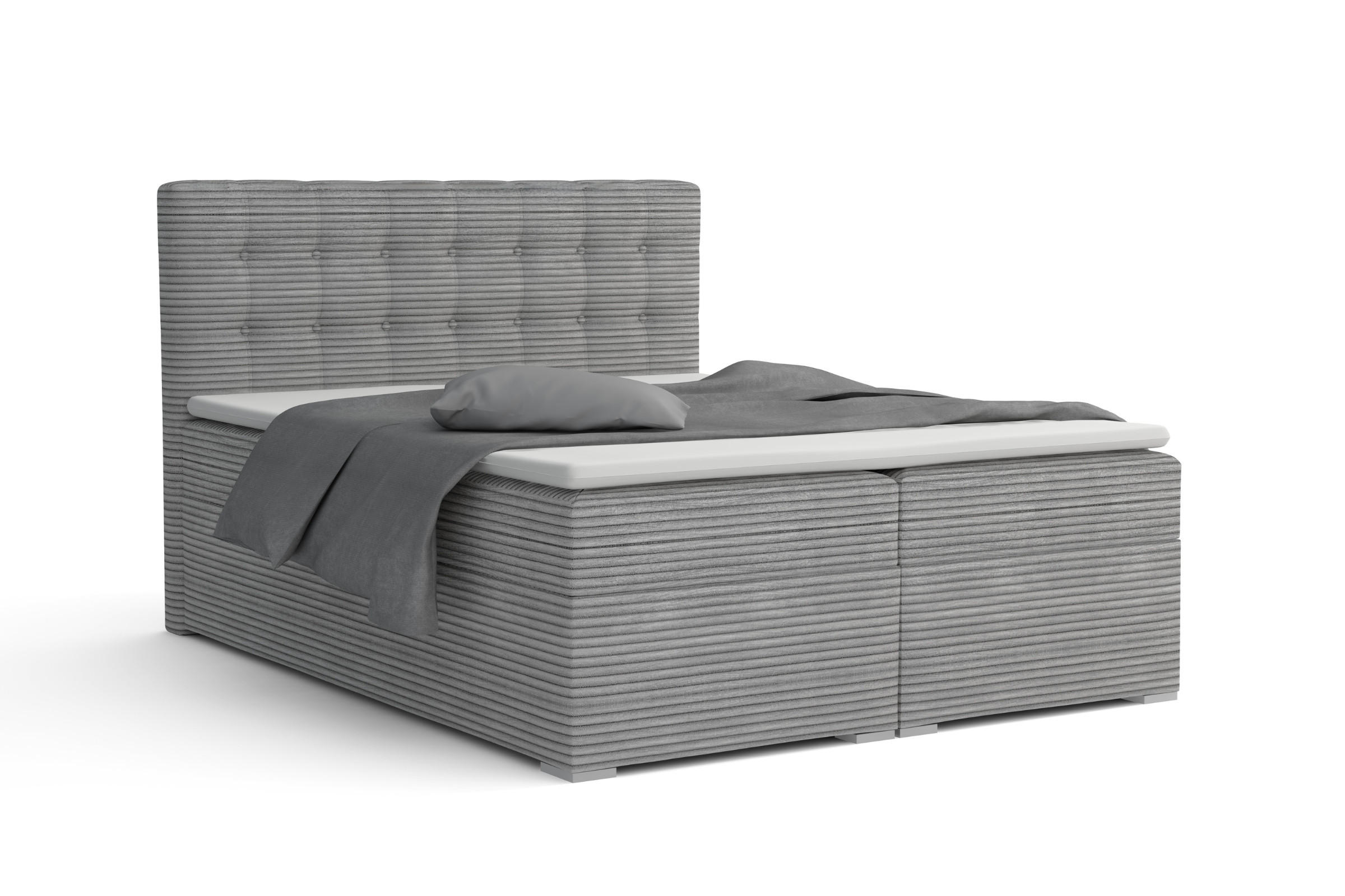 BOXBETT CARLY 180/200 in Cord Hellgrau mit Bonell-Federkernmatratzen H3 - Hellgrau, Holz/Holzwerkstoff (180/200cm) - Deine Möbel 24