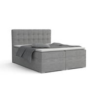 BOXBETT CARLY 140/200 in Cord Hellgrau mit Taschen-Federkernmatratzen 7 Zonen H4 - Hellgrau, Holz/Holzwerkstoff (140/200cm) - Deine Möbel 24
