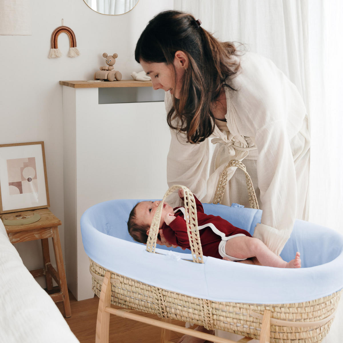 BABYTRAGEKORB mit Holzgestell blau - Blau, Naturmaterialien (29/78cm) - Premiers Moments