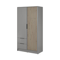 KLEIDERSCHRANK Nelly Grau, Artisan Eiche Lamellen, Schrank Zweitürige, Garderobe mit Schubladen - Grau, Holzwerkstoff (105/200/51cm) - Bettso