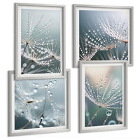 BILDER SET 4er Set - 50x50 cm & 40x60 cm Silberner Rahmen - Wassertropfen auf Löwenzahnsprossen - Silberfarben, Kunststoff (50/50cm) - TULUP