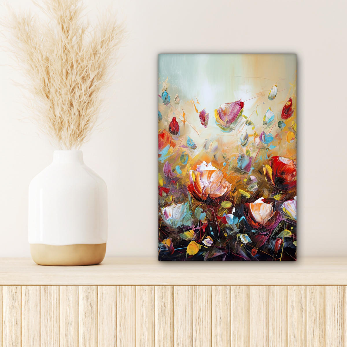 LEINWANDBILD Blumen - Kunst - Natur - Ölgemälde Deko Wohnzimmer 20x30 cm - Multicolor, Textil (20/30cm) - MuchoWow