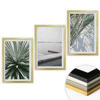 WANDBILDER 3er Set - 40x60 cm Goldrahmen - Palmenblätter-Holzbrücke - Goldfarben, Kunststoff (40/60cm) - ArtPrintCave