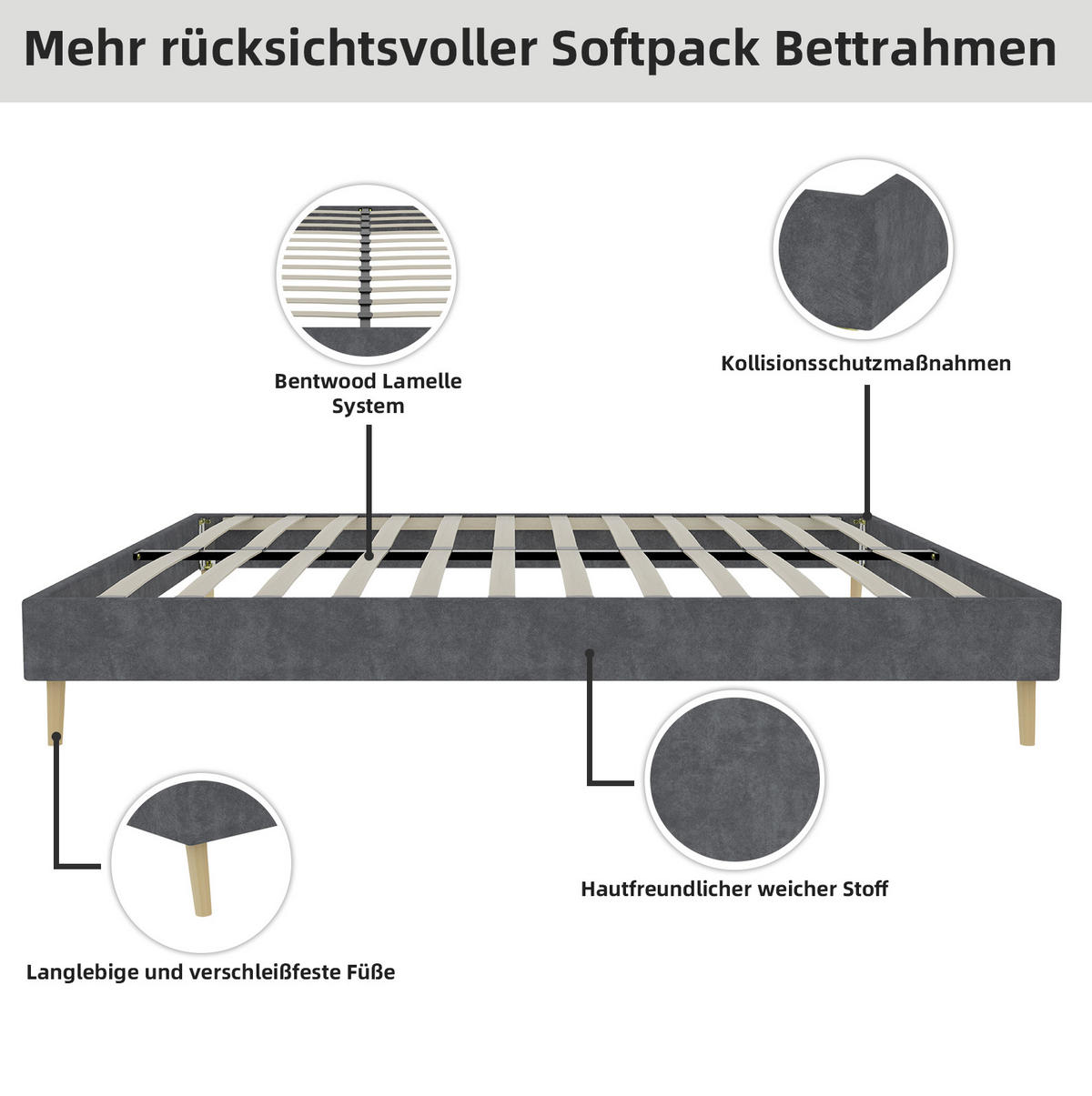 POSTEĽ 160/200 cm sivá s pevným viacbodovým podopretím z látky a kovu - sivá, textil (160/200cm) - OKWISH