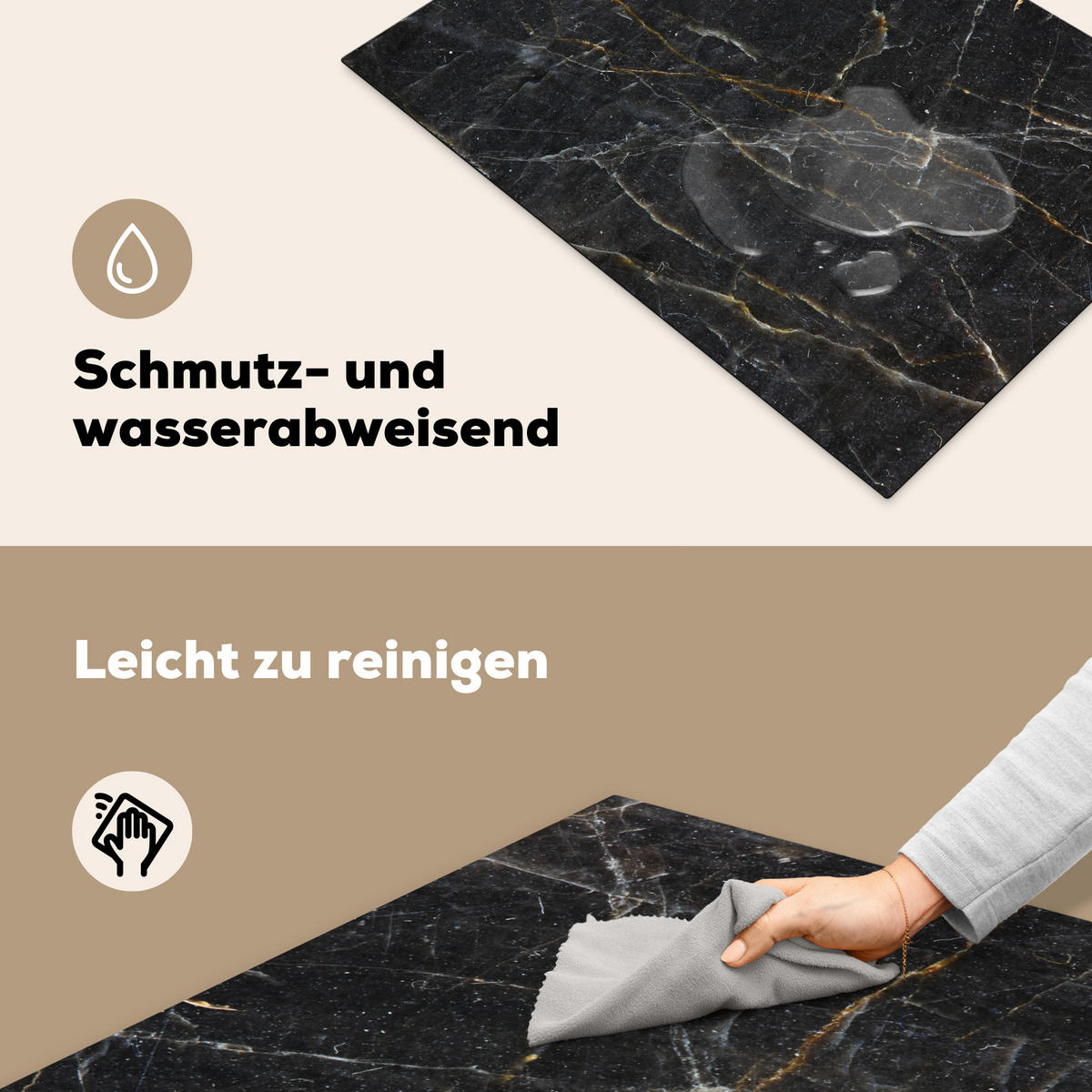 HERDABDECKPLATTE Marmor - Schwarz - Gold - Grau - Marmorstruktur 75x52 cm - Goldfarben, Kunststoff (75/0.2/52cm) - MuchoWow