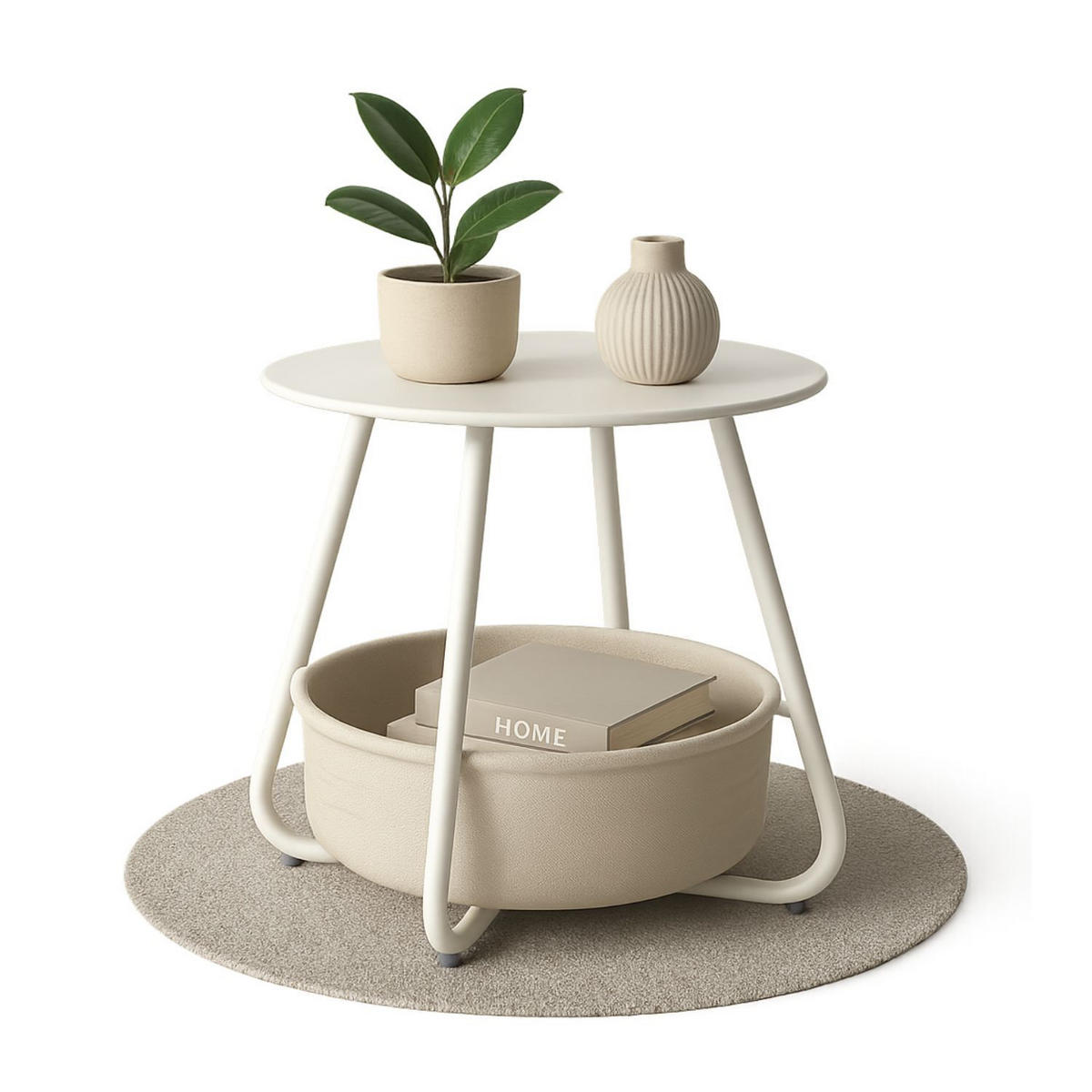 COUCHTISCH KOSI Metall mit Aufbewahrungskorb Canvas Weiß - Weiß, Metall (50/50/45cm) - Coemo