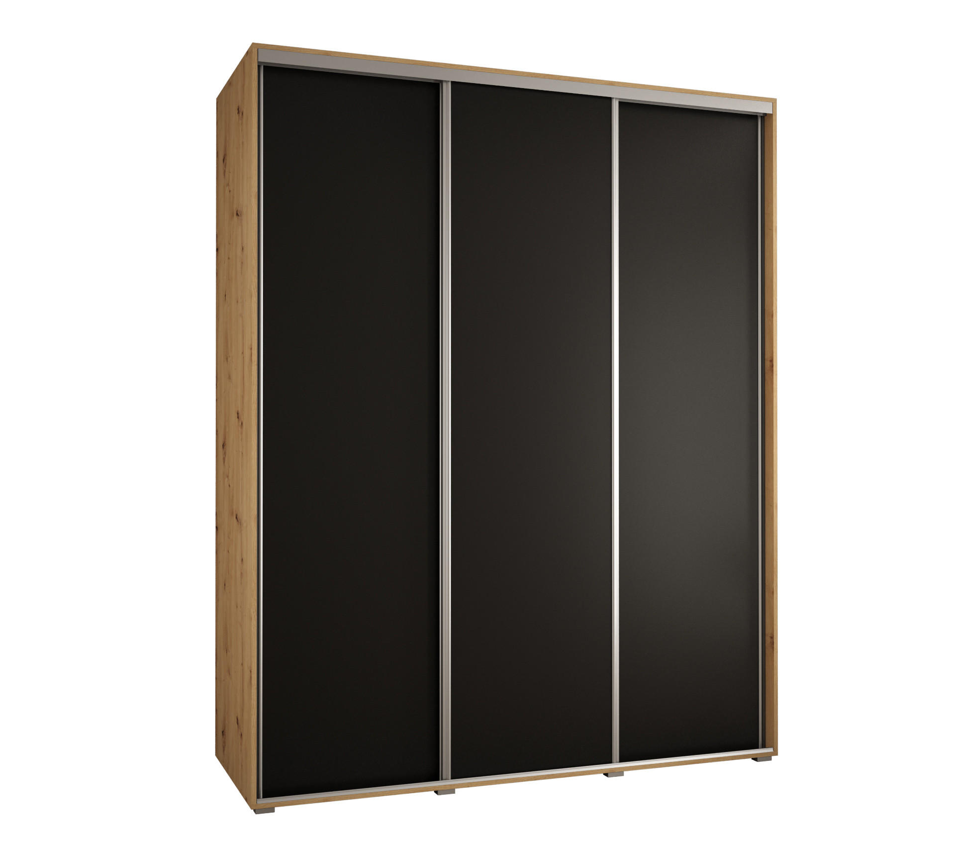 Abiks Möbel Schwebetürenschrank Eiche Artisan, Schwarz, Silber 190x235x60 cm