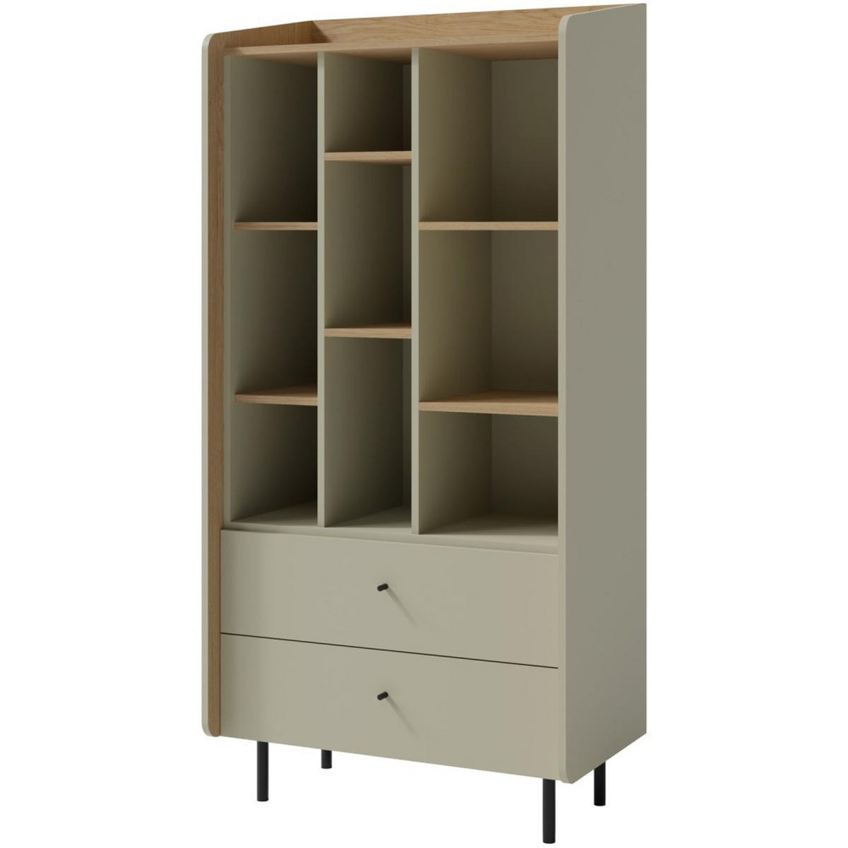 BÜCHERREGAL Alex mit 2 Schubladen, Eukalyptus - Eukalyptusholzfarben/Schwarz, Holzwerkstoff (80/170/42cm) - Beautysofa