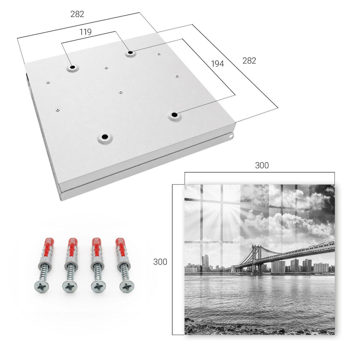 SCHLÜSSELBOX Weiß 30x30 cm – Türöffnung nach rechts - Die Stadt und die Brücke - Multicolor, Metall (30/30/5cm) - TULUP