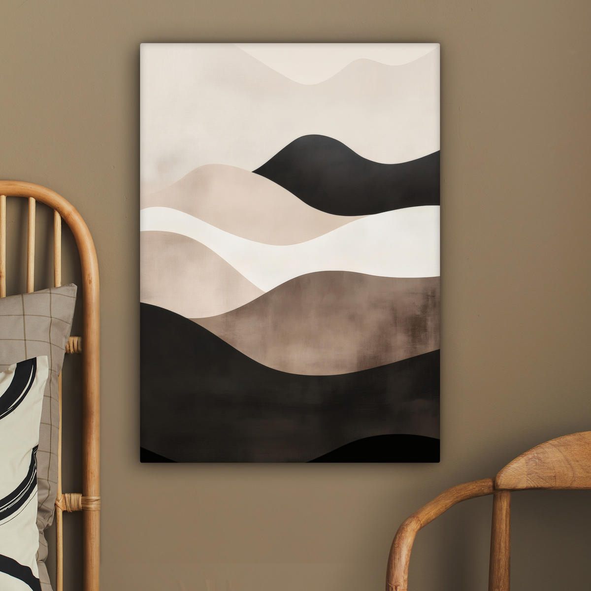 LEINWANDBILD Abstrakt - Landschaft - Wellen - Cremefarben 60x80 cm - Cappuccino, Textil (60/80cm) - MuchoWow