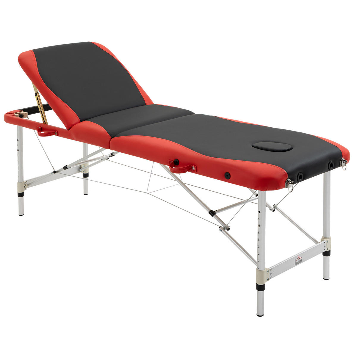 MASSAGELIEGE DE-10726 3 Zonen klappbar mit Kopfstütze & Armlehne Rot - Rot/Schwarz, Metall (81/84/215cm) - ComfortXL