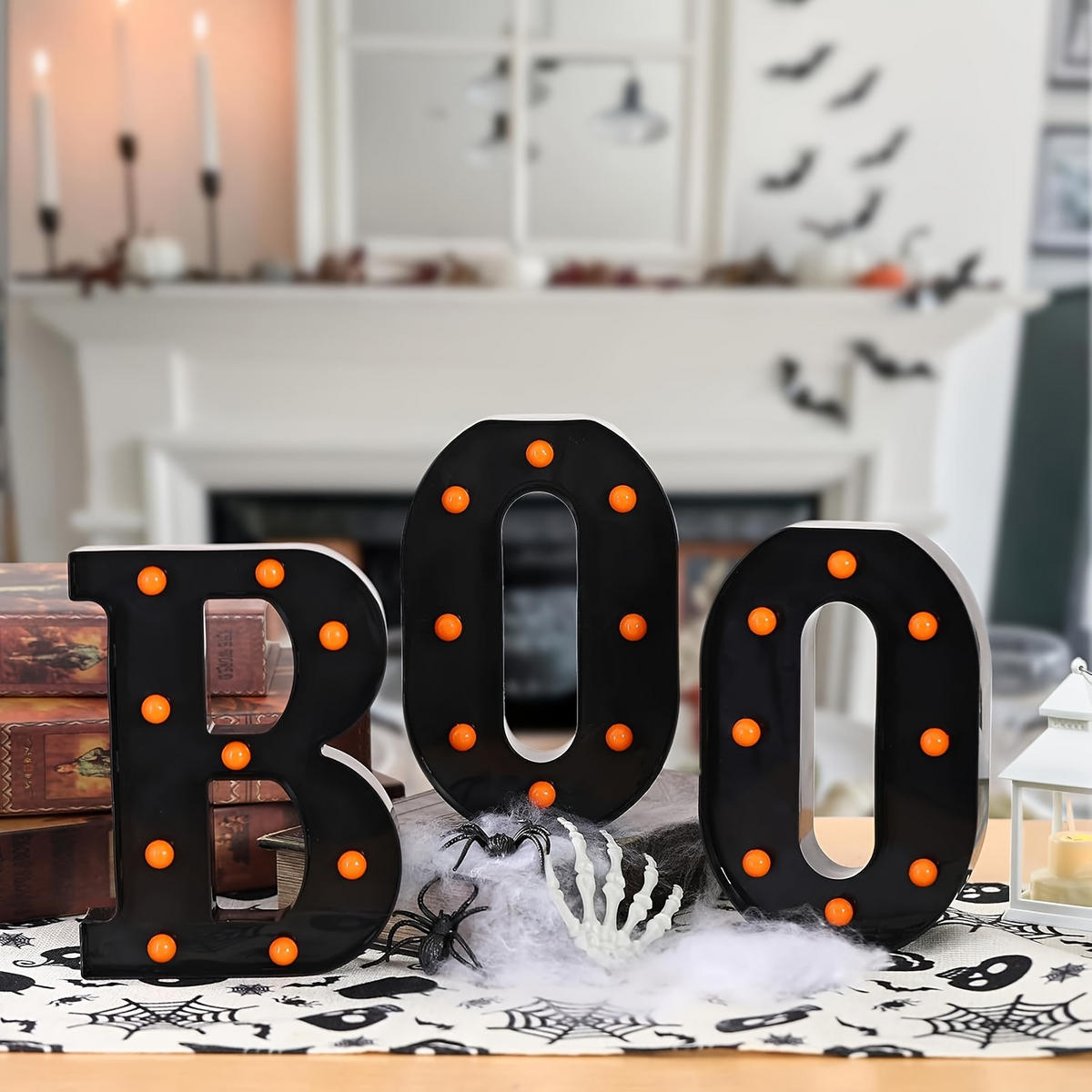 LED LETTERS BOO Halloween orange Deko für Kamin Party Innenbereich - Schwarz, Kunststoff (21.59/16/3.8cm)