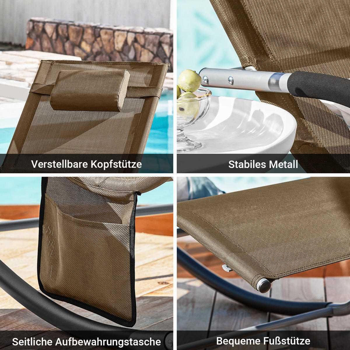 SONNENLIEGE 2er Set Braun - Braun, Metall (63/83/150cm) - SoBuy