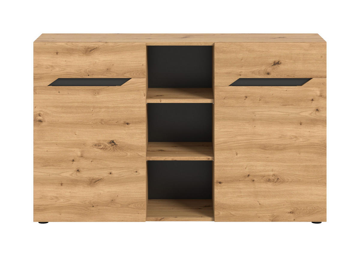 SIDEBOARD CASERTA (B/H/T: ca. 130/81/37 cm) in Basalt grau/Artisan Eiche Nachbildung - Grau, Holzwerkstoff (130/81/37cm)