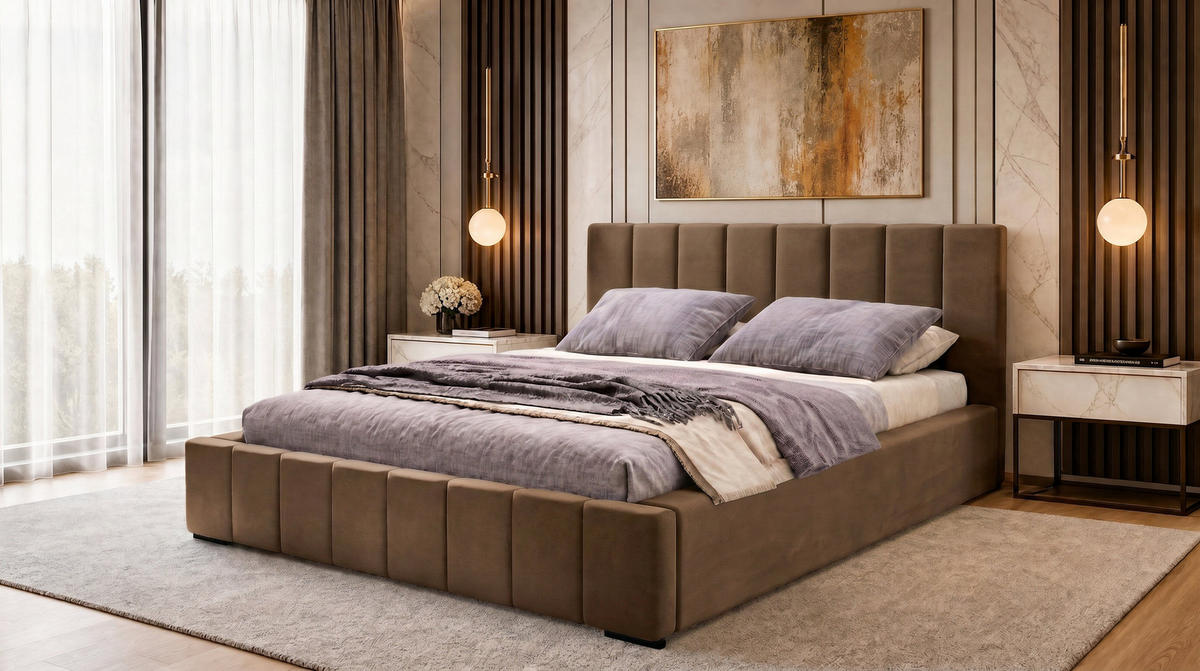 MARPUR Polsterbett NERO 180x200 cm mit Bettkasten und Lattenrost, Braun - Chromfarben/Braun, Holz/Holzwerkstoff (180/200cm) - Marpur