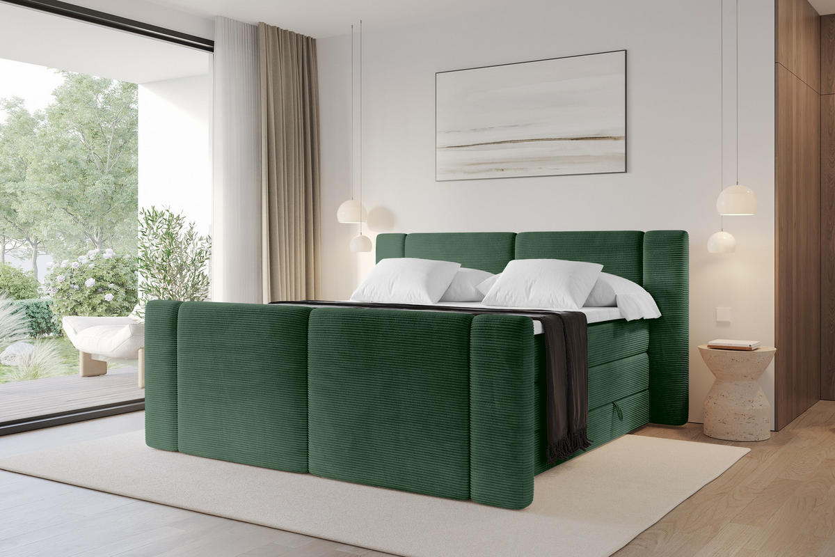 BOXSPRINGBETT mit Matratze H3/H4 - EVON KING Zanozek - 160x200 cm Grün - Grün, Holzwerkstoff (160/200cm) - ALTDECOR