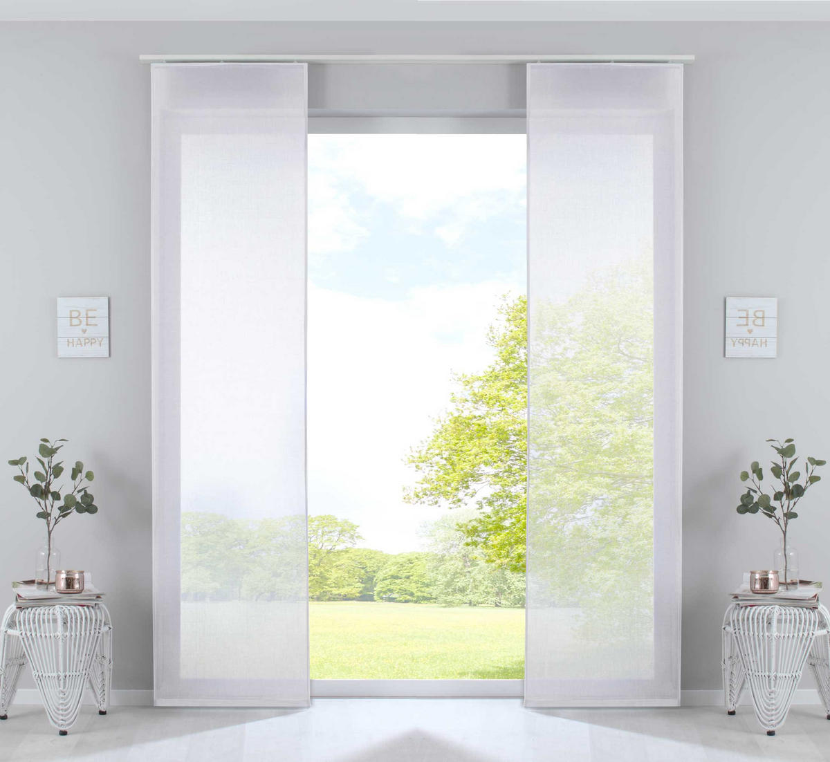SCHIEBEGARDINE 2ER SET »Nizza« HxB 245x60 cm Weiß - Weiß, Textil (60/245cm) - Gardinenbox