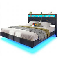 BETT 160x200 cm mit Boxspring, mit LED und USB, Schwebebett für 2 Personen, gepolstertes Kopfteil mit Stauraum, Grau - Grau, Metall