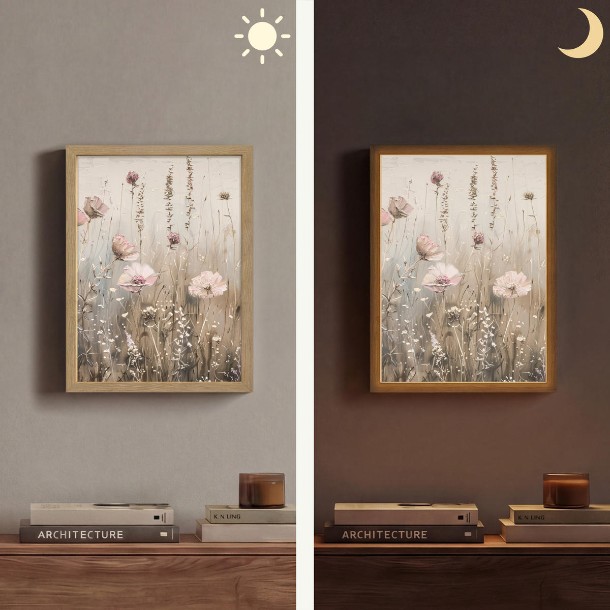 NÁSTĚNNÁ LAMPA S AKUMULÁTOREM Květiny - růžová - moderní - béžová 30x40 cm - starorůžová, kompozitní dřevo (30/40/8cm) - OnlyWow