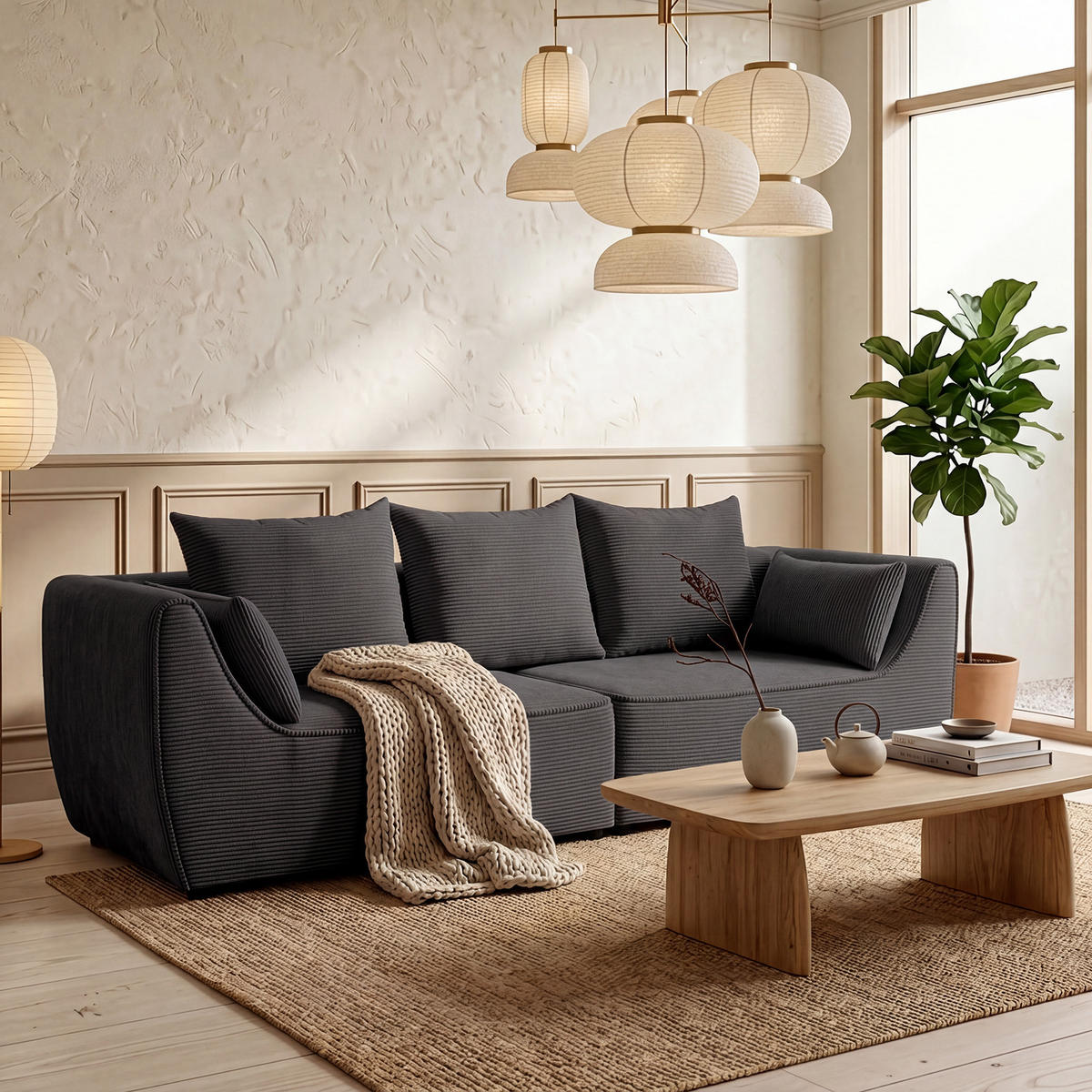 SOFA GRABO mit Schlaffunktion, Anthrazit - Anthrazit, Textil (260/75/145cm) - Fedve