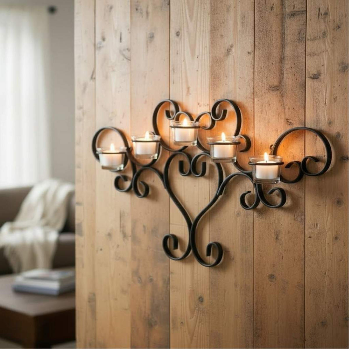 WANDTEELICHHALTER Metall Schwarz Wandkerzenhalter Teelichthalter 63cm - Schwarz, Metall (32cm) - DanDiBo