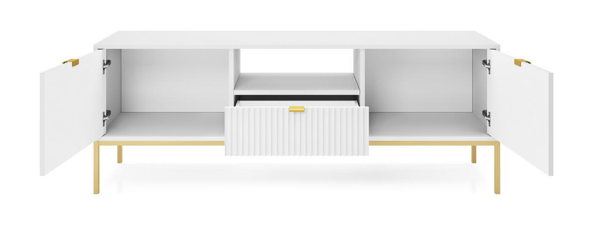 TV-SCHRANK 154 cm Galla mit Schublade, 2 Türen, gold accessories, Weiß + Gold - Goldfarben/Weiß, Holz (154/56/39cm) - Emporius