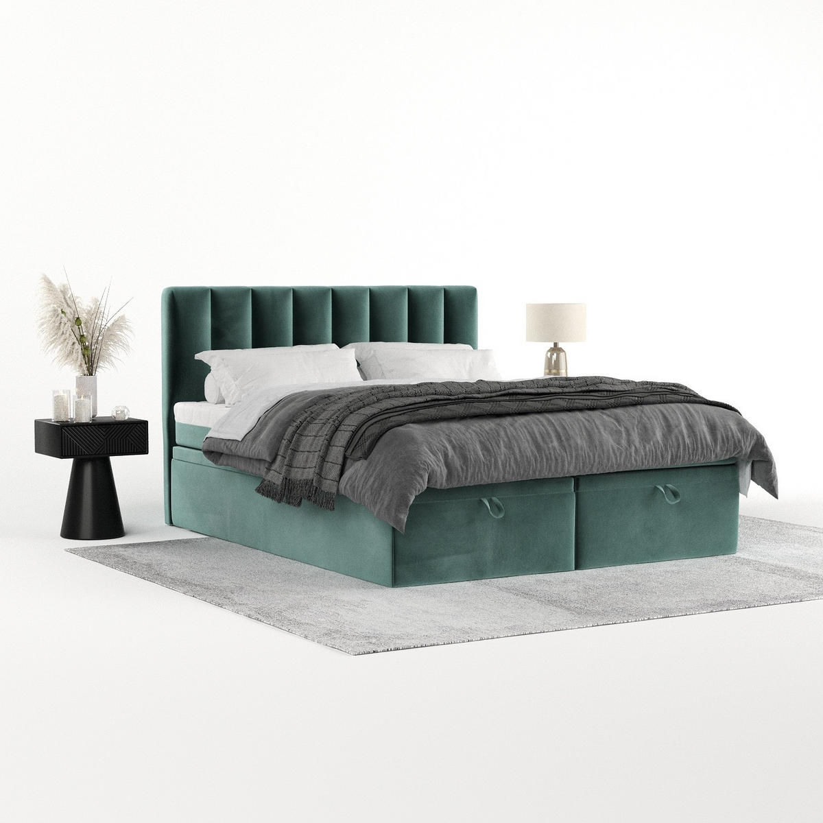 BOXBETT Lume 200/200 cm Türkis im Kronos Stoff - Türkis/Schwarz, Holz/Holzwerkstoff (200/200cm) - AltaBeds