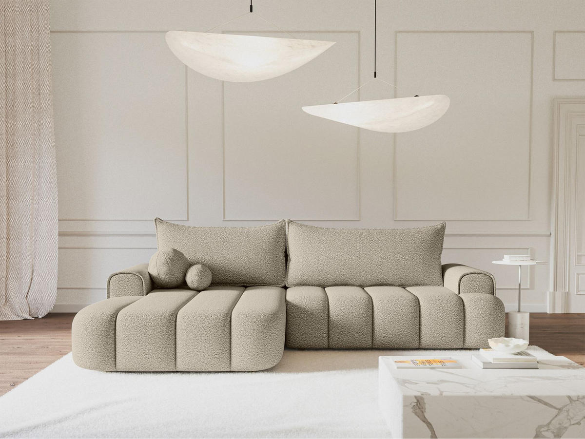ECKSOFA Dandelino Hellbeige mit Bouclé-Bezug, links - Ecru/Schwarz, Kunststoff/Textil (275/168cm) - Selsey