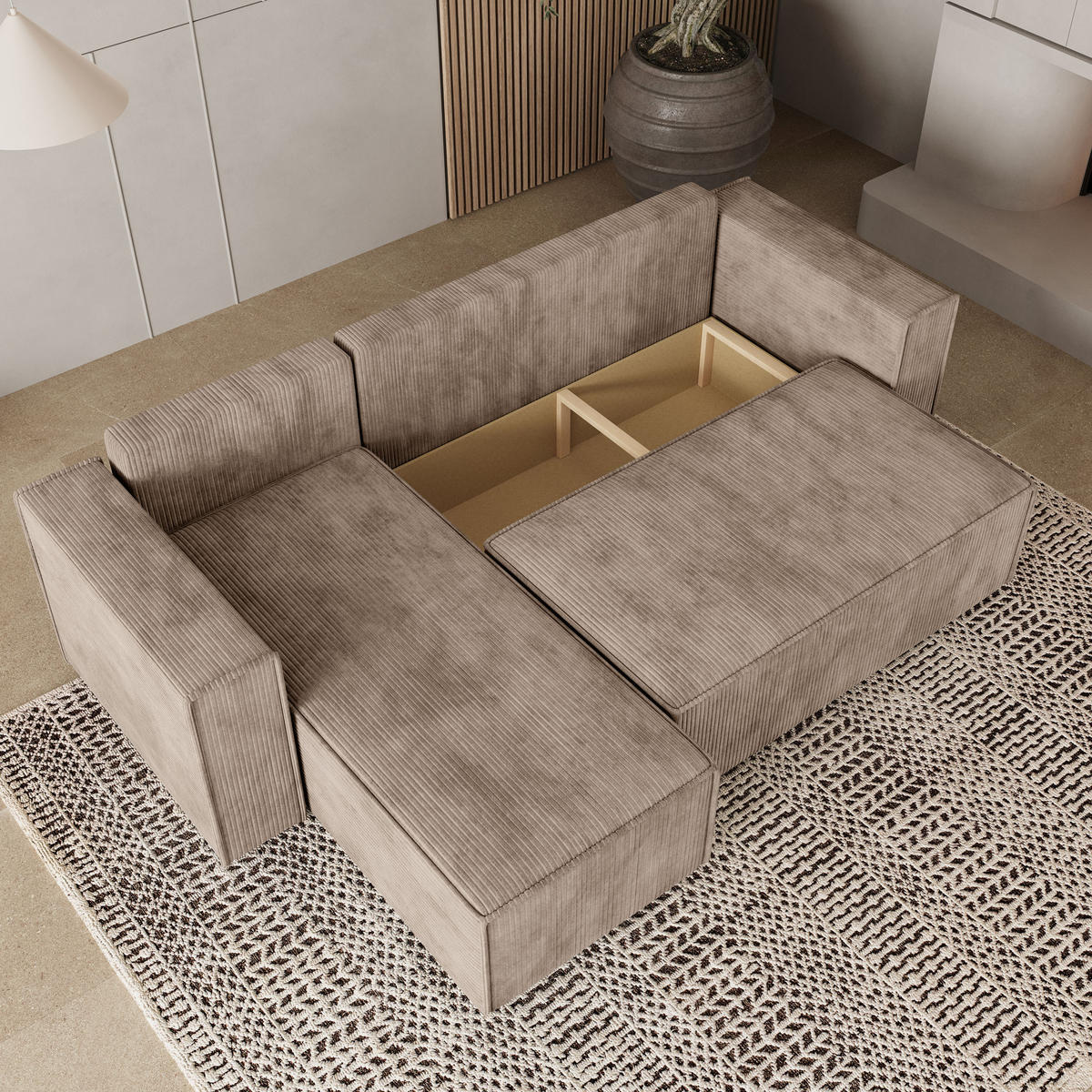 ROHOVÁ SEDAČKA RAVELO béžová - šedá/béžová, dřevo/textil (240/140cm) - MASSENO